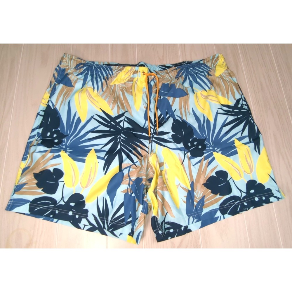Lands' End Men's 7" Volley Swim Trunk Beach Shorts blue yellow tropical 3XLT